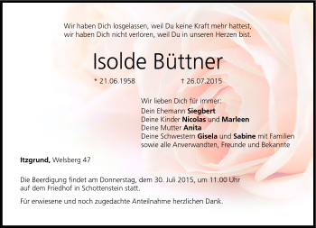 Traueranzeige von Isolde Büttner von Neue Presse Coburg