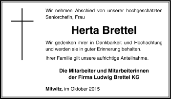 Traueranzeige von Herta Brettel von Neue Presse Coburg