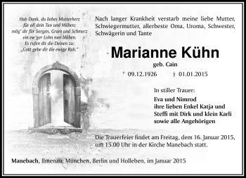 Traueranzeige von Marianne Kühn von Südthüringer Presse