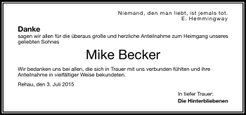 Traueranzeige von Mike Becker von Frankenpost