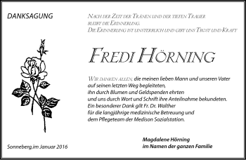 Traueranzeige von Fredi Hörning von Südthüringer Presse