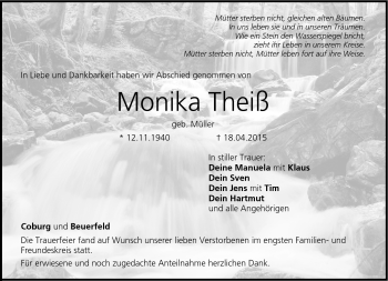 Traueranzeige von Monika Theiß von Neue Presse Coburg