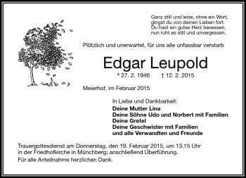 Traueranzeige von Edgar Leupold von Frankenpost