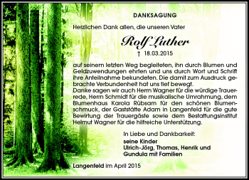 Traueranzeige von Rolf Luther von Südthüringer Presse