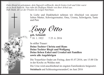 Traueranzeige von Lony Otto von Südthüringer Presse