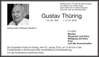 Traueranzeige von Gustav Thüring von Frankenpost