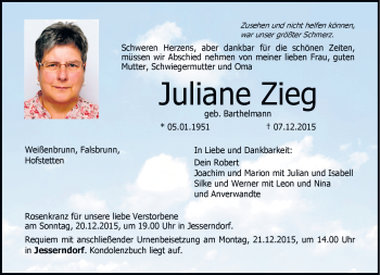 Traueranzeige von Juliane Zieg von Neue Presse Coburg