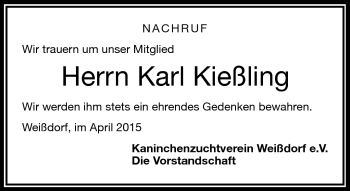 Traueranzeige von Karl Kießling von Frankenpost