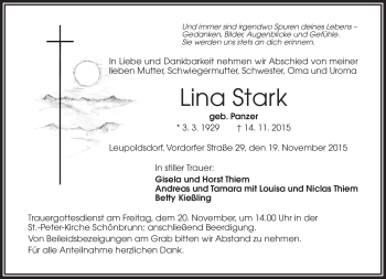 Traueranzeige von Lina Stark von Frankenpost