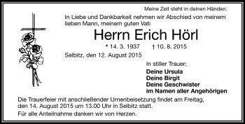 Traueranzeige von Erich Hörl von Frankenpost