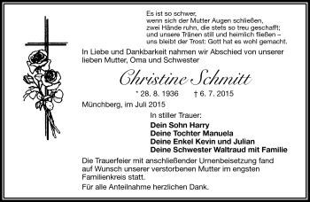 Traueranzeige von Christine Schmitt von Frankenpost
