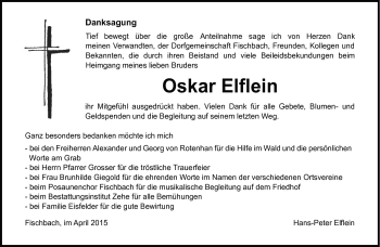 Traueranzeige von Oskar Elflein von Neue Presse Coburg