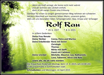 Traueranzeige von rolf rau von Südthüringer Presse