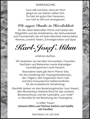 Traueranzeige von Karl-Josef Mihm von Südthüringer Presse