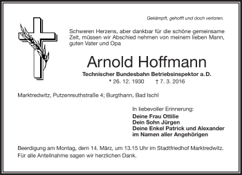 Traueranzeige von Arnold Hoffmann von Frankenpost