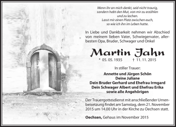 Traueranzeige von Martin Jahn von Südthüringer Presse