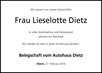 Traueranzeige von Lieselotte Dietz von Neue Presse Coburg