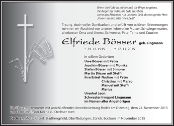 Traueranzeige von Elfriede Börner von Südthüringer Presse