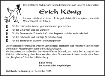 Traueranzeige von Erich König von Südthüringer Presse