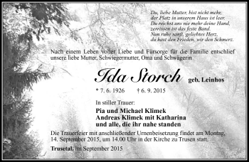 Traueranzeige von Ida Storch von Südthüringer Presse