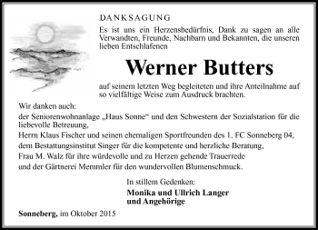 Traueranzeige von Werner Butters von Südthüringer Presse