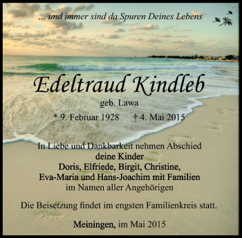 Traueranzeige von Edeltraud Kindleb von Südthüringer Presse