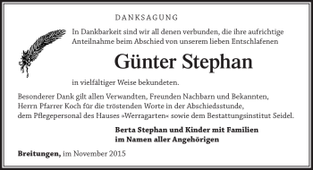 Traueranzeige von Günter Stephan von Südthüringer Presse