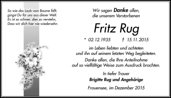 Traueranzeige von Fritz Rug von Südthüringer Presse