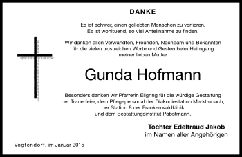 Traueranzeige von Gunda Hofmann von Neue Presse Coburg