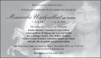 Traueranzeige von Manuela Uschpelkat von Südthüringer Presse