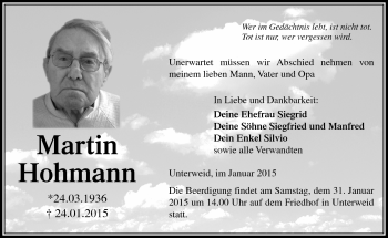 Traueranzeige von Martin Hohmann von Südthüringer Presse