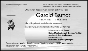 Traueranzeige von Gerald Berndt von Frankenpost