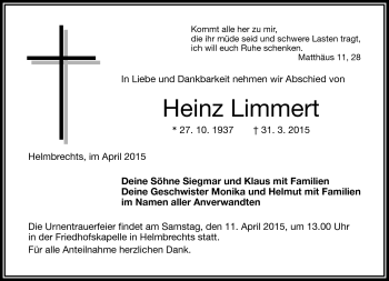 Traueranzeige von Heinz Limmert von Frankenpost
