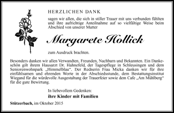 Traueranzeige von Margarete Hollick von Südthüringer Presse