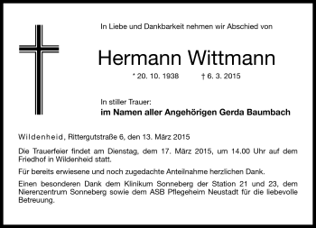 Traueranzeige von Hermann Wittmann von Neue Presse Coburg