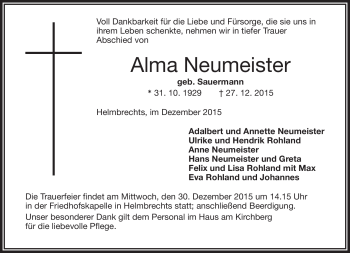 Traueranzeige von Alma Neumeister von Frankenpost
