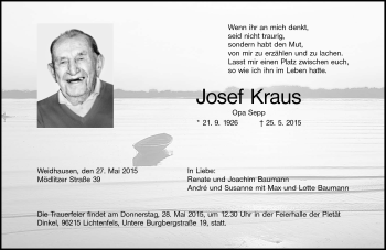 Traueranzeige von Josef Kraus von Neue Presse Coburg