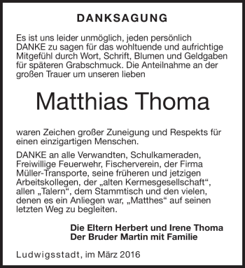 Traueranzeige von Matthias Thoma von Neue Presse Coburg