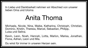 Traueranzeige von Anita Thoma von Frankenpost