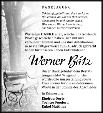 Traueranzeige von Werner Bätz von Südthüringer Presse