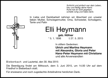 Traueranzeige von Elli Heymann von Neue Presse Coburg