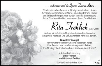 Traueranzeige von Rita Fröhlich von Südthüringer Presse
