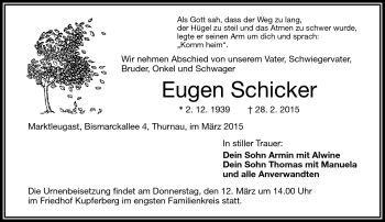 Traueranzeige von Eugen Schicker von Frankenpost