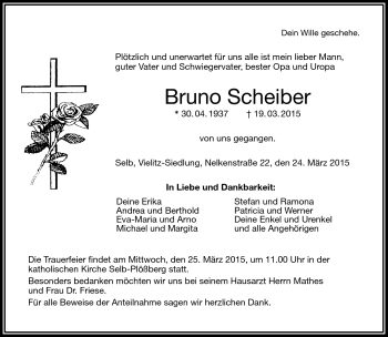 Traueranzeige von Bruno Scheiber von Frankenpost