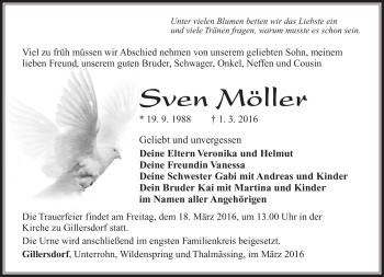 Traueranzeige von Sven Möller von Südthüringer Presse