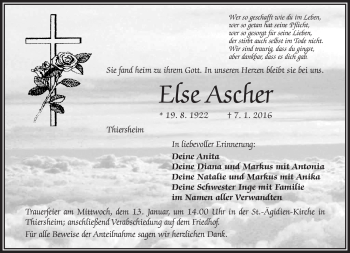 Traueranzeige von Else Ascher von Frankenpost