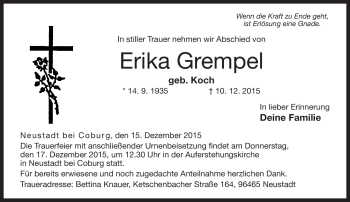 Traueranzeige von Erika Grempel von Neue Presse Coburg