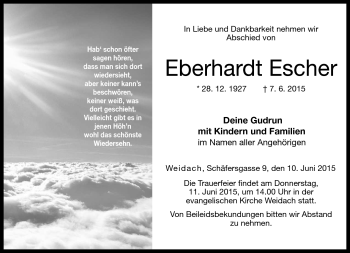 Traueranzeige von Eberhardt Escher von Neue Presse Coburg