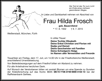 Traueranzeige von Hilda Frosch von Frankenpost