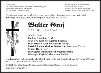 Traueranzeige von Walter Graf von Südthüringer Presse